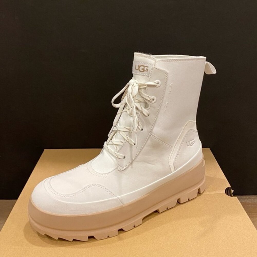 UGG Women's Lug White Lace Up Winter Snow Rain Boots Bootie Shoes Flats NEW